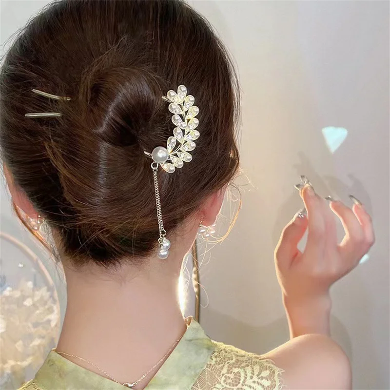 

Pearl Tassel Hairpin Minimalist Hairpin Ancient Style Qipao Step Swaying Hair Sticks U-shaped fork Fashion Accessories for Women