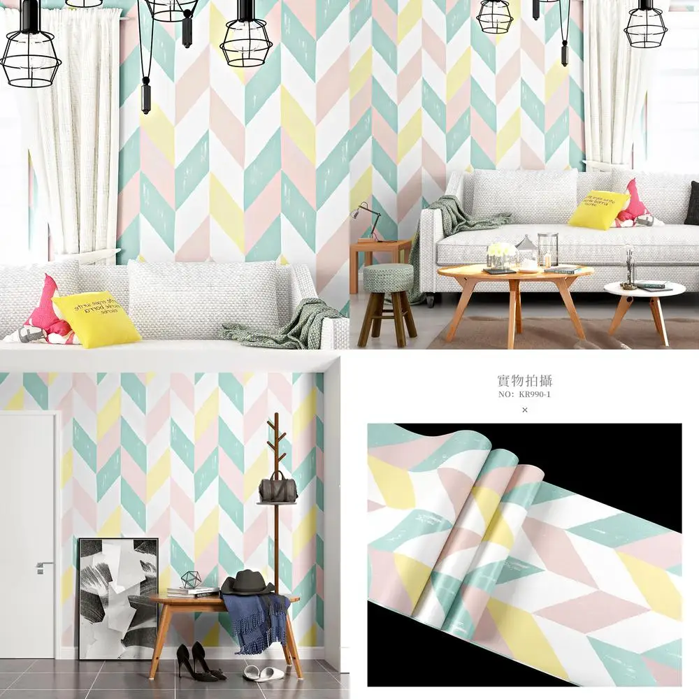 

Nordic Wallpaper Modern Simple Geometric Pattern Colorful Grid Korean Style Living Room Bedroom Background Wall Paper