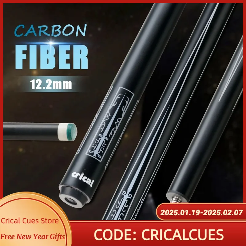 

CRICAL CL-02 Carbon Fiber Pool Cue Stick Black Technology Low Deflection 12.4mm Tip 3 * 8/8 Joint Pin Professional 1/2 Billiard