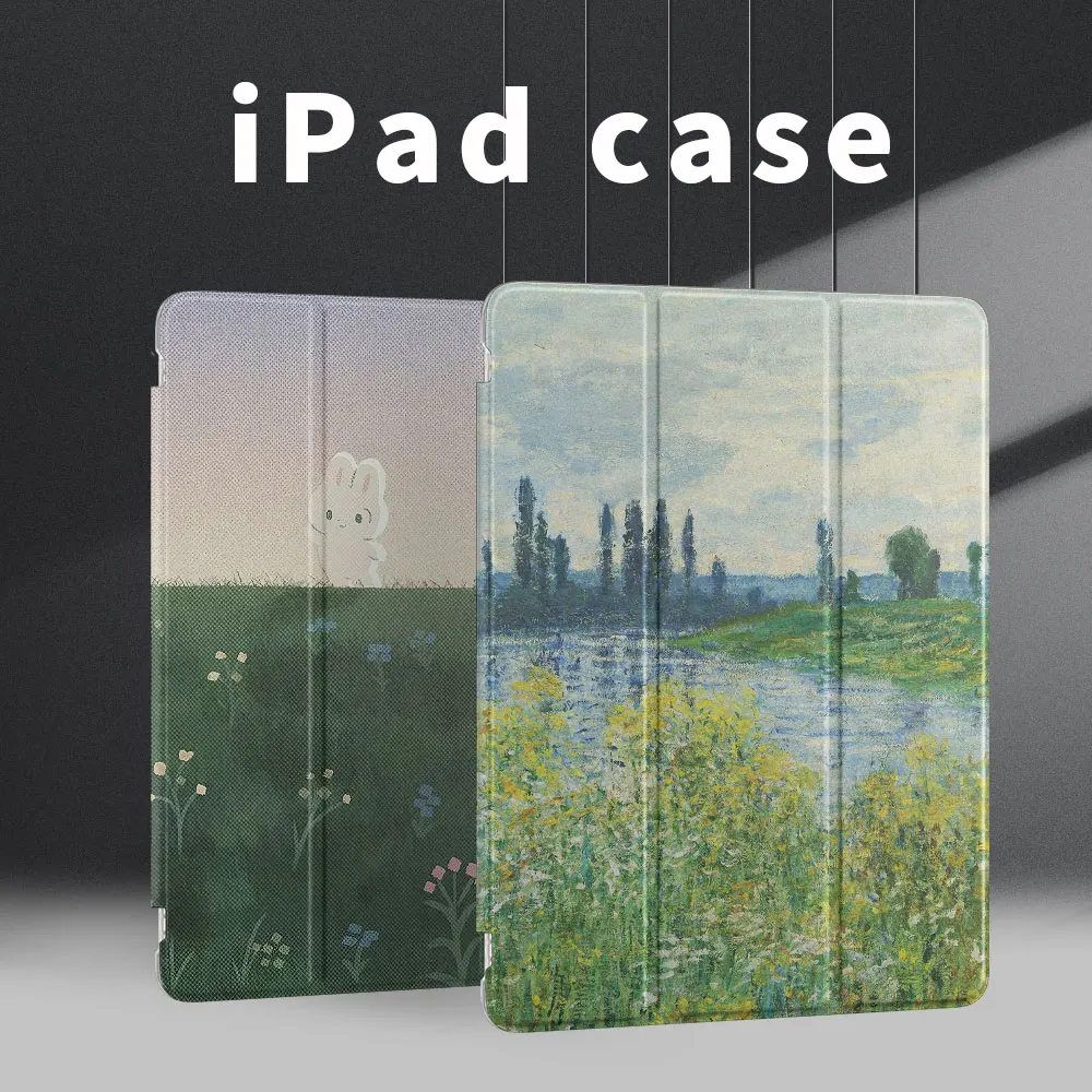 iPad Case Landscape Oil Painting 2020 2021 2022Pro11 Silicone soft shell Air5th TPU Leather Case eighth generation sleep Wake up