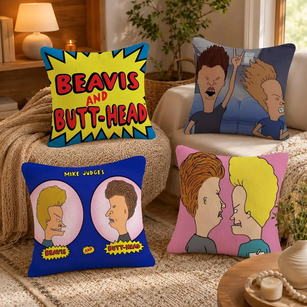 Funny B-Beavis and BUTT-HEAD Cushion Cover Soft Short Plush Pillow Case Double Sided Print Washable Sofa Bed Home Decor Gift