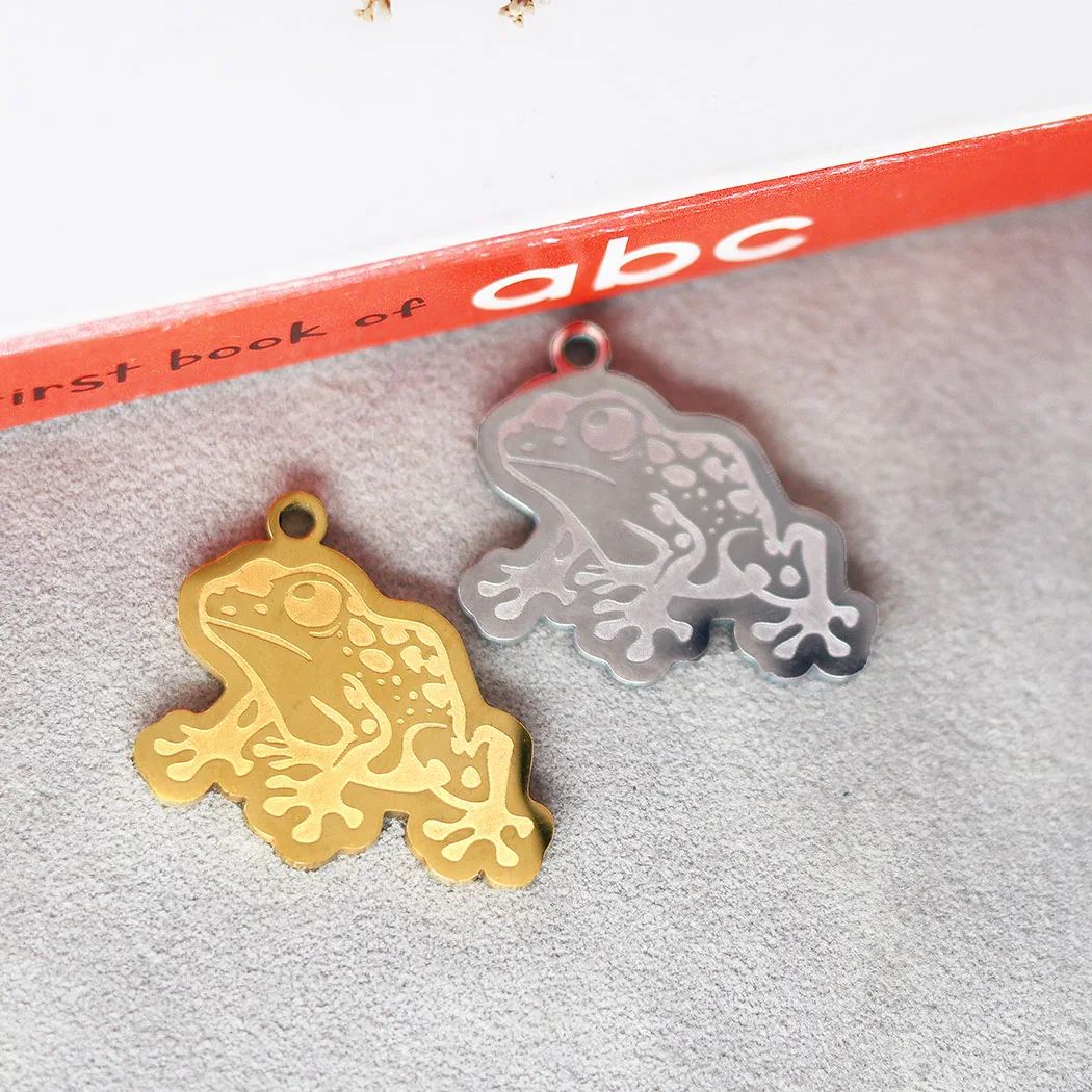 2pcs/Lot  Animal series little frog Stainless Steel Rectangular Card Charm for Jewelry Making Handmade DIY