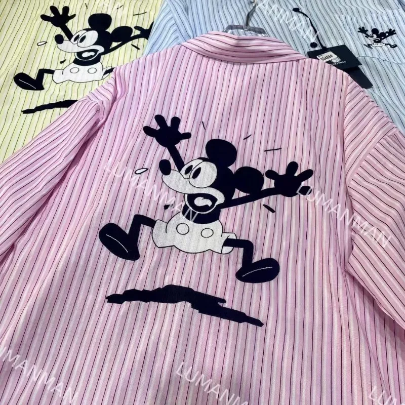 خريف جديد Y2k التلبيب قميص طويل الأكمام المرأة فضفاضة ورقيقة مخطط أعلى واحدة الصدر الوردي الأزرق اللون بلوزة غير رسمية السيدات