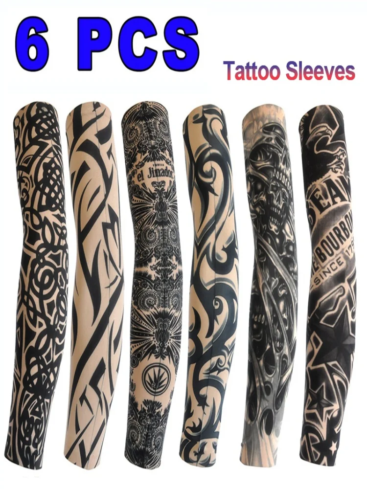AliExpress NONE 6 PCS Tattoo Sleeves Unisex Summer Cycling Sun Protection Arm Covers Beach Driving Fishing Breathable Nightclub Elastic Sleeves