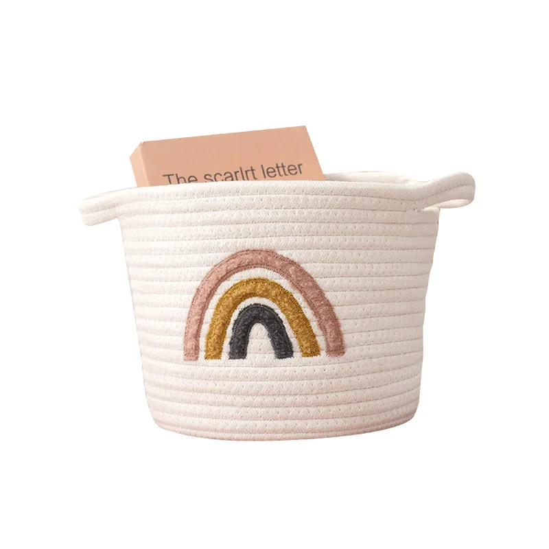 Nordic Rainbow Handwoven Storage Basket Kids Toys Desktop Organizer Multi-functional Sundries Storage Box Kids Room Table Decor