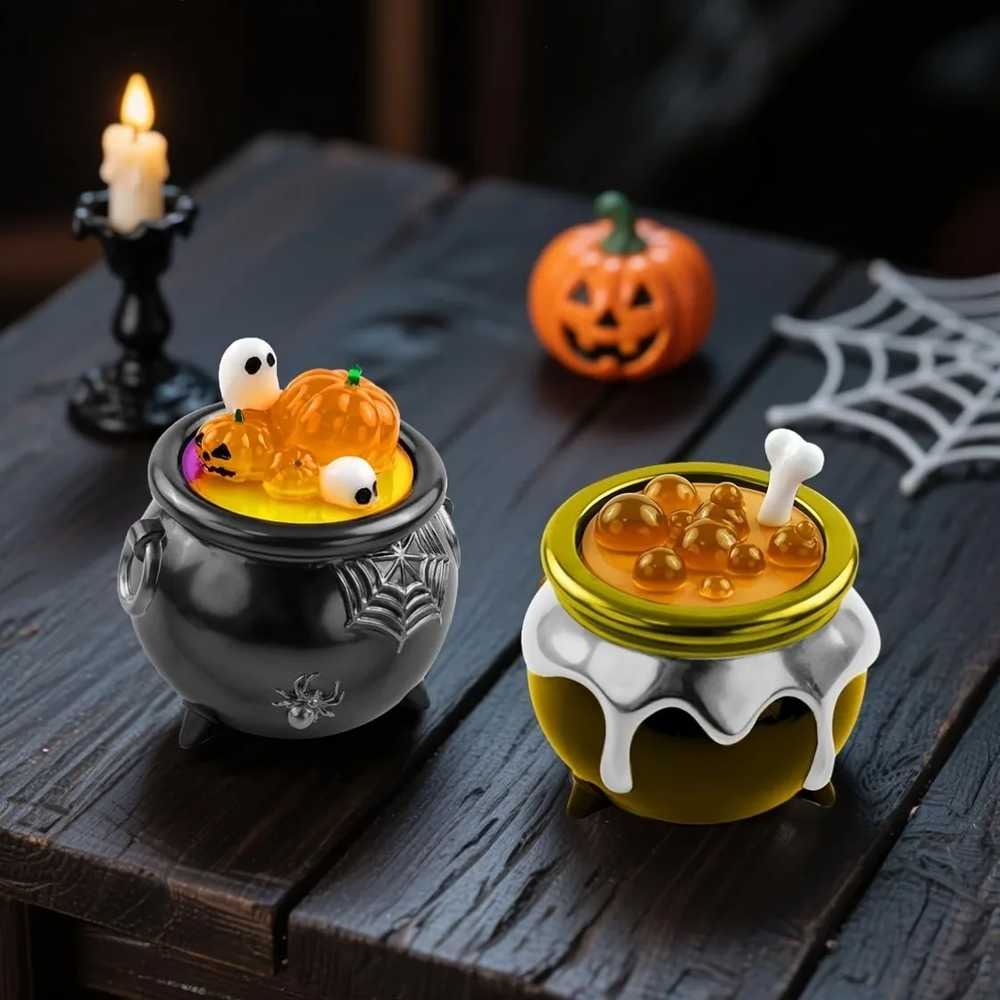 1Pcs Halloween Cauldron Pumpkin Container Epoxy Resin Mold Crystal Clear DIY Jewelry Box Casting Molds for Resin Art And Crafts