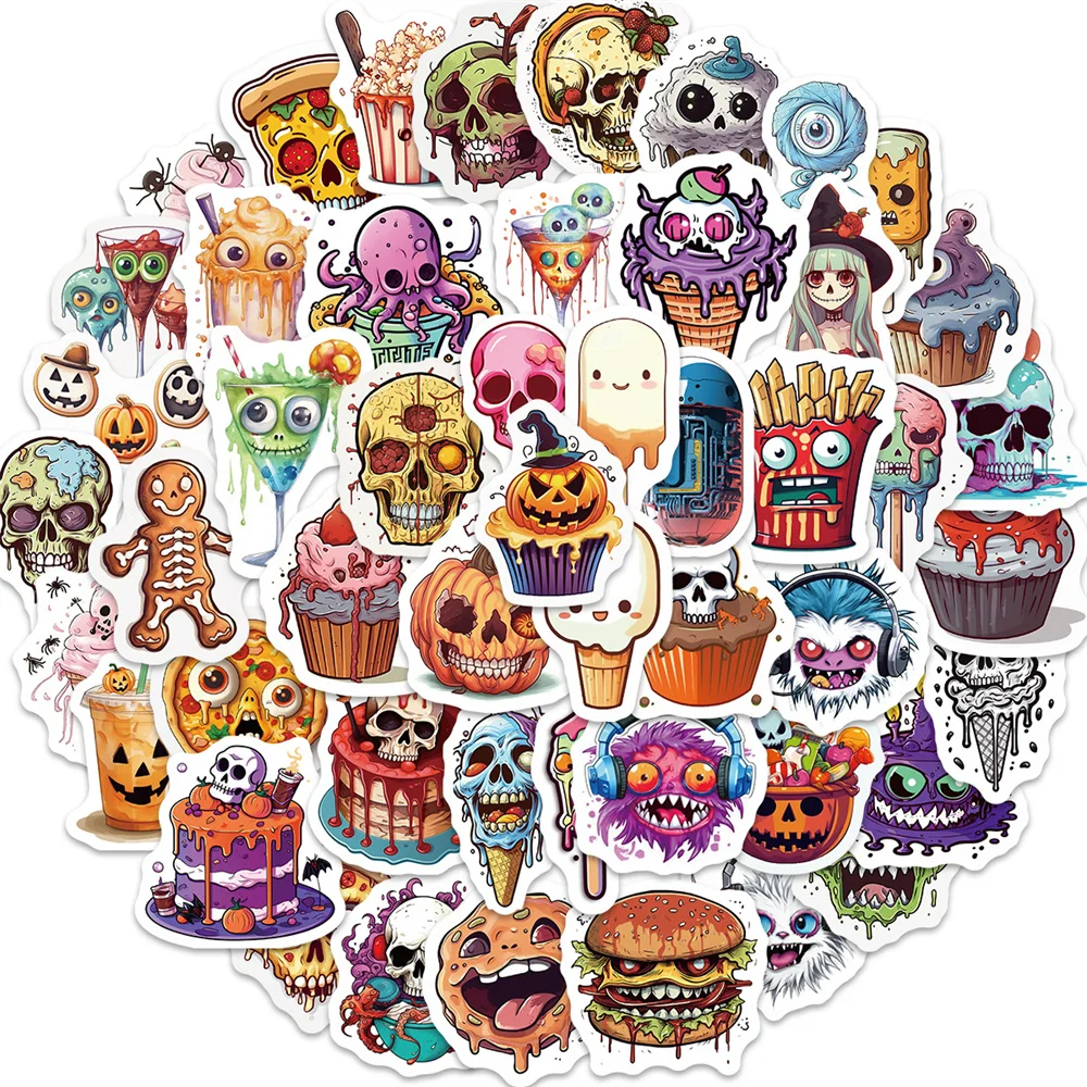 Halloween Food Stickers for Children, Horror Graffiti Stickers, Vintage Scratch Sticker, Scrapbooking Material, 50Pcs