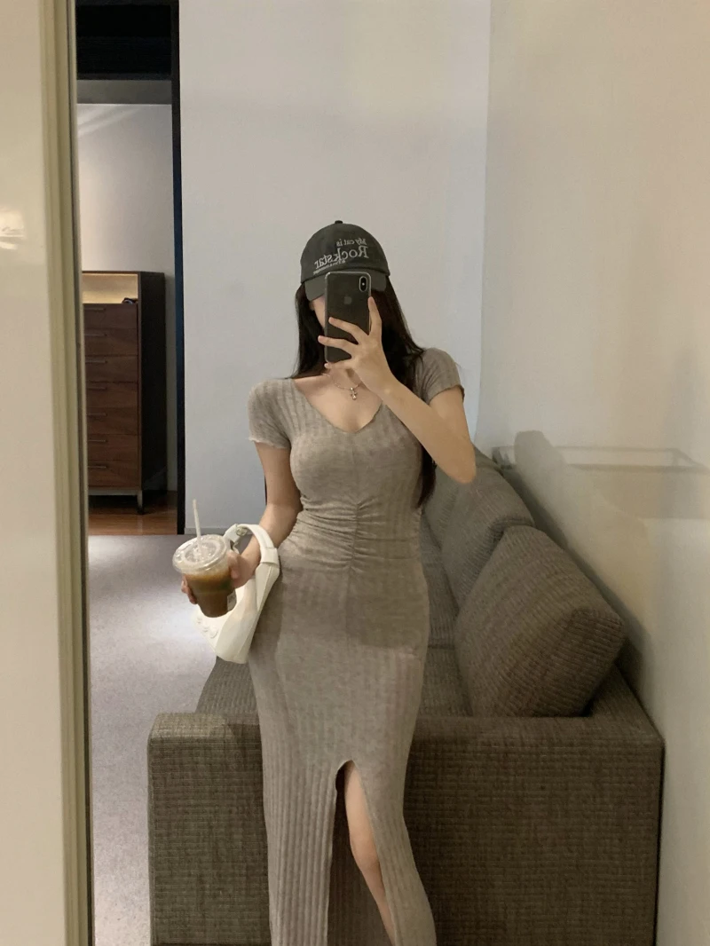 

Ele Sweet Spicy ort Sve Dr женская летняя утягивающая сексуальная облегающая длинная юбка с v-образным вырезом и разрезом, высокая талия, H-образная, чистый цвет