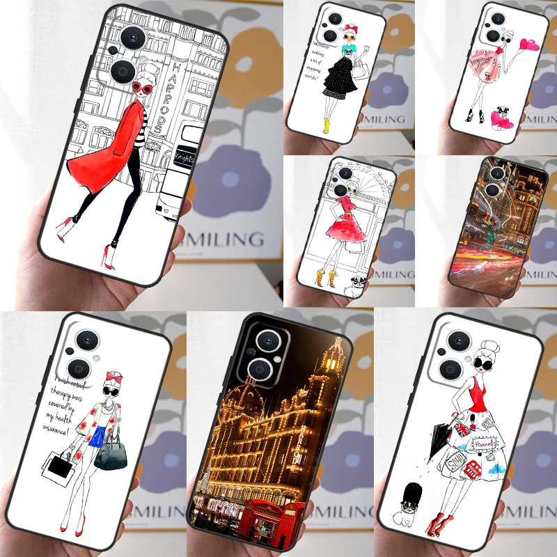 حافظة فتاة تسوق Harrods لهاتف OPPO Reno 13 13F 12 11 F 8T 7 8 10 Pro OPPO Find X8 Pro X6 X3 X5 Lite غطاء Fundas
