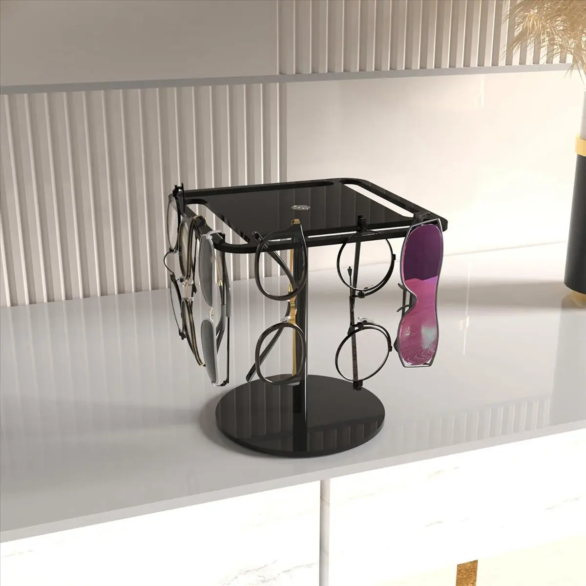 New Arrival Acrylic Sunglasses Holder Stand 360 Degree Rotating Eyeglasses Display Rack Eyewear Organizer Black Single Layer