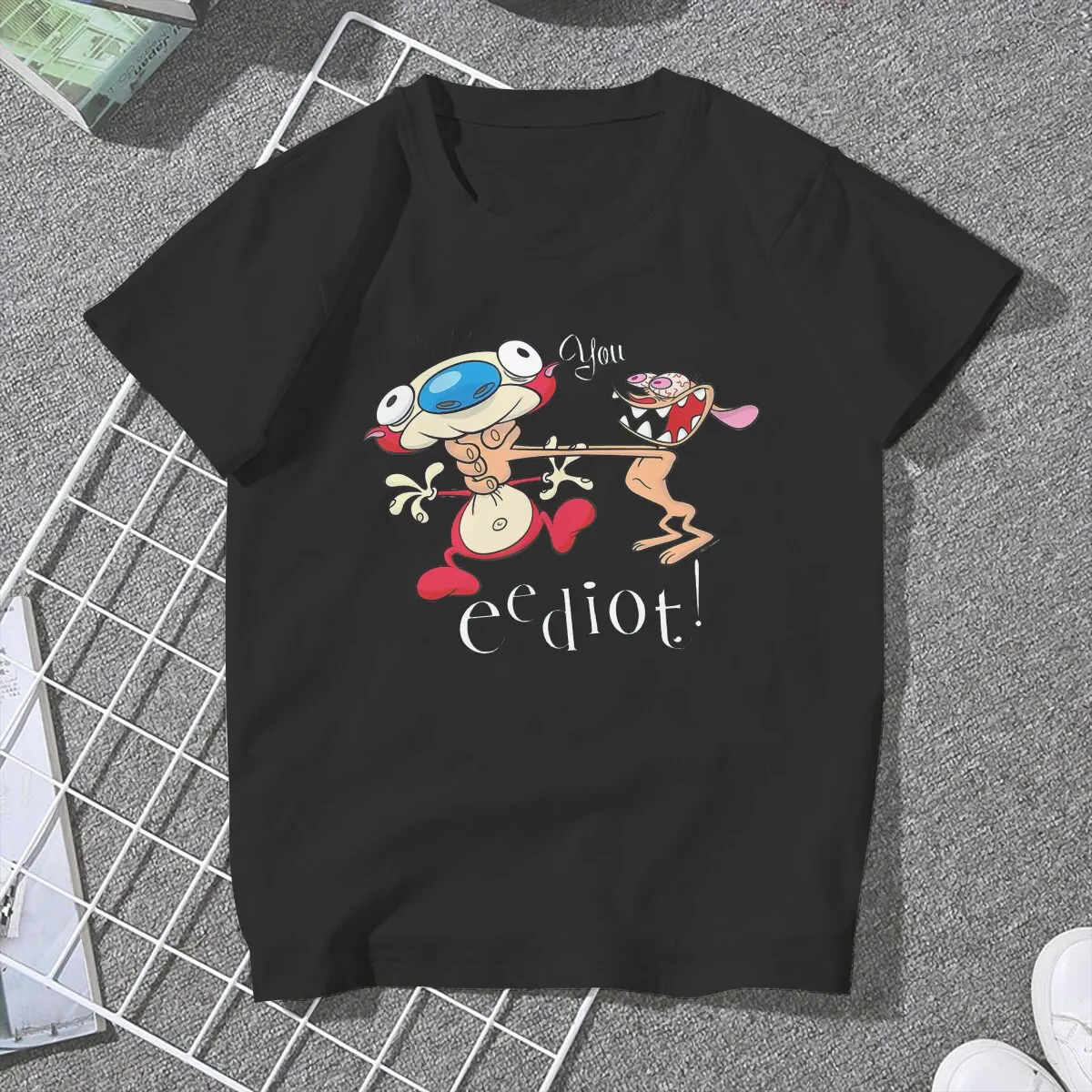 Game Ren And Stimpy Quote Animation You Eediot Tshirt Graphic Women Tops Vintage Grunge Fibre Harajuku Polyester T Shirt