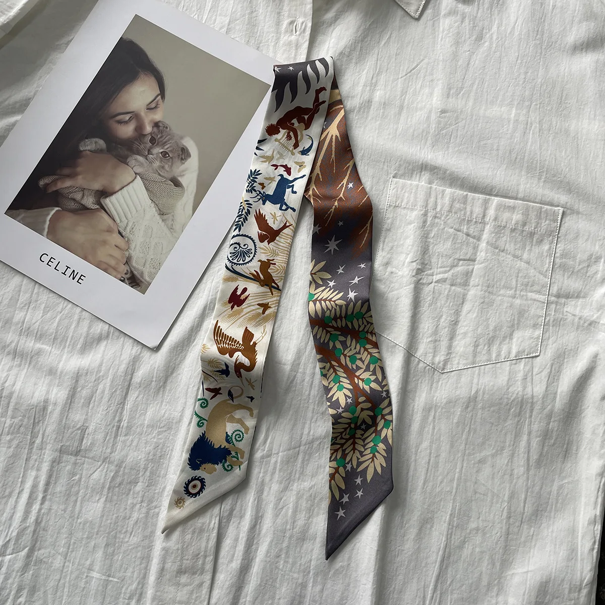 

Шарф с узлом в джунглях и ручкой, французский шарф из 100% шелка, универсальный женский шелковый шарф, резинка для волос