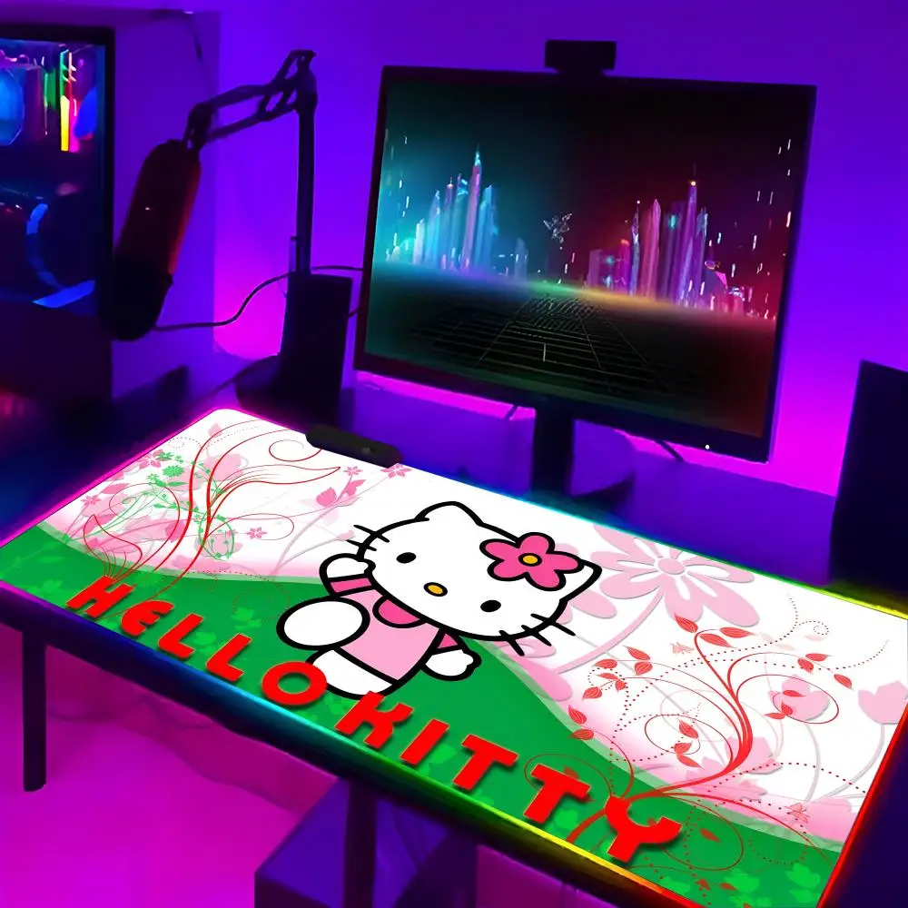 Sanrio Anime Kawaii Cute Hello Kitty MINISO Mouse Pad LED Mouse pad RGB Keyboard Cover Desk-mat Colorful Surface Mouse Pad Water