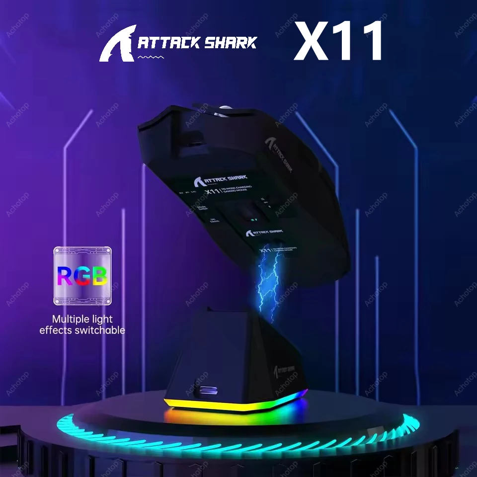 

Магнитное зарядное устройство ATTACK SHARK X11, игровое потоковое световое кольцо, мышь PAW3311, 400 шт., три режима, игровые аксессуары, беспроводная мышь