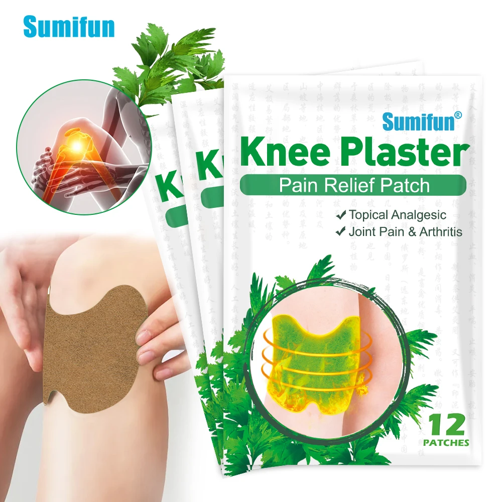 12Pcs/Bag Sumifun Wormwood Knee Heated Patch Natural Herbal Knee Joint Patchs Medical Plaster Treat Pain Arthritis Health Care