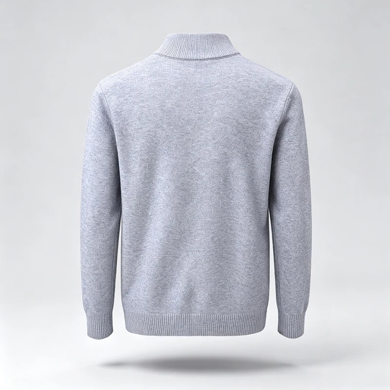 Herren Klassischer Halbrollkragen-Strickpullover Langarm Gerippter Saum Glatter Bequemer Stoff Vielseitig Herbst Winter Büro Einfache Bluse – Detail 4