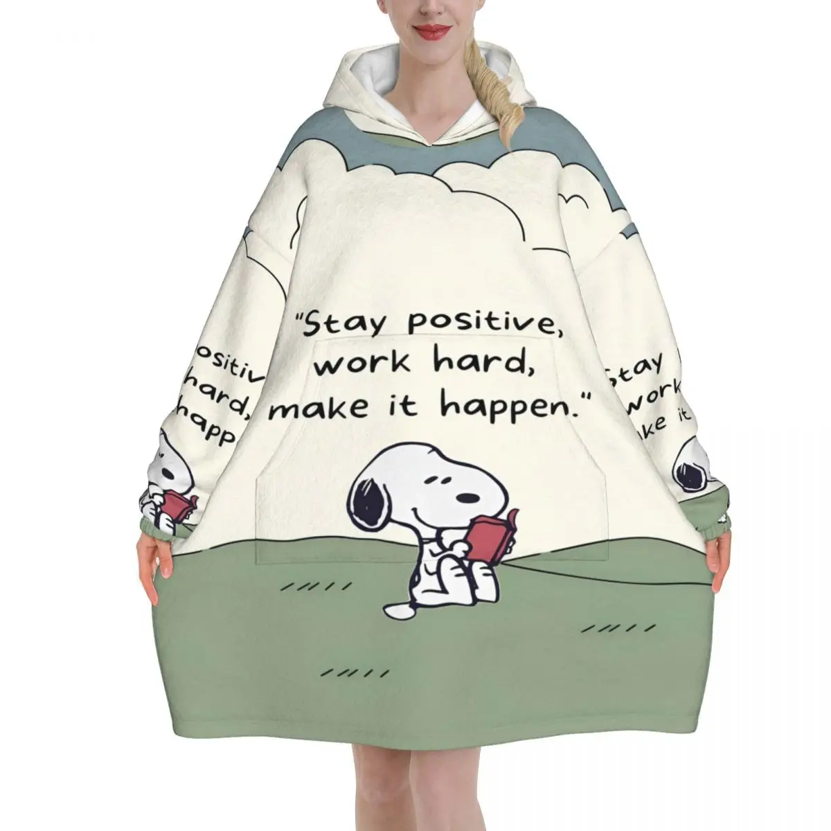 

Snoopys Cute Dogs Woodstock Wearable Blanket Hoodie for Women Men Oversized Sweatshirt Blanket with Pocket