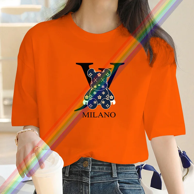 Ponadgabarytowa luksusowa marka niedźwiedź graficzna koszulka damska letnia koszulka na co dzień dla kobiet dziewczęca Streetwear koszulka z krótkim rękawem