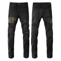 Spring and Autumn New Fashion Trend Hole Straight Leg Stretch Black Jeans Men's Loose Sport Comfortable High Quality Jeans 28-36