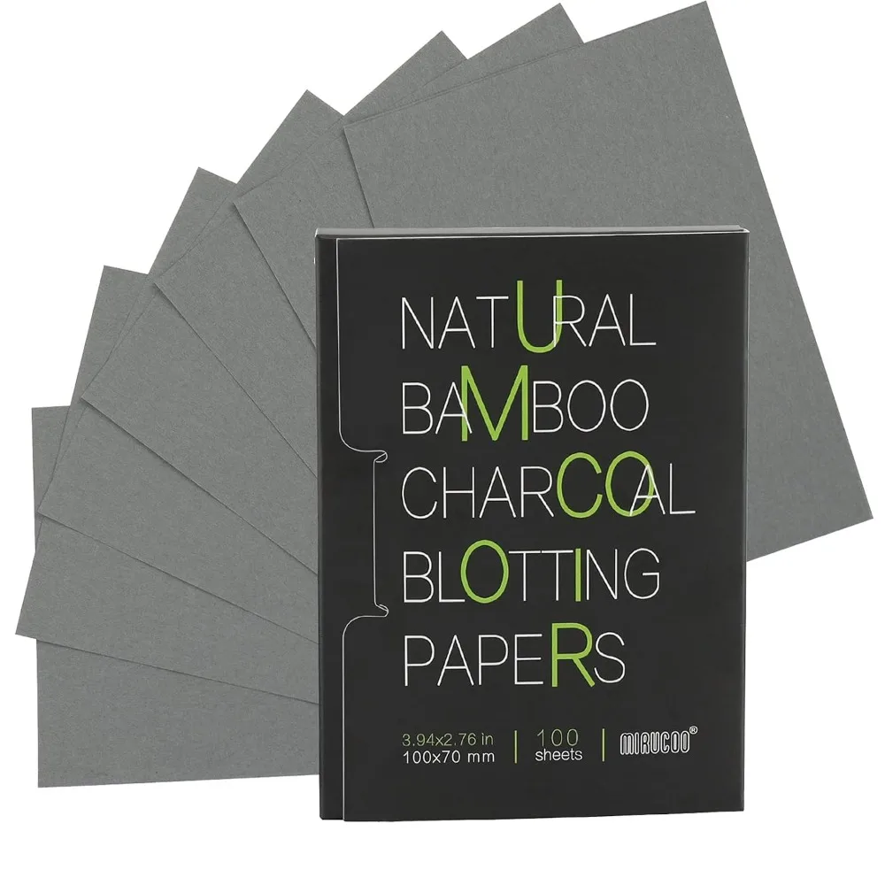 100% Natural Pure Bamboo Charcoal Blotting Paper Sheets for Oily and Acne-Prone Skin, Premium Facial Oil Absorbing Tissues to Remove Shine Control Excess Sebum, Gentle Daily Use for Men and Women, Portable Oil Blotting