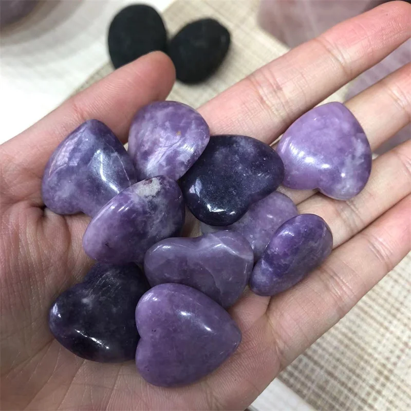 

Natural Quartz Crystal Polished Lepidolite Heart Healing Reiki Gemstones Feng Shui Home Decoration