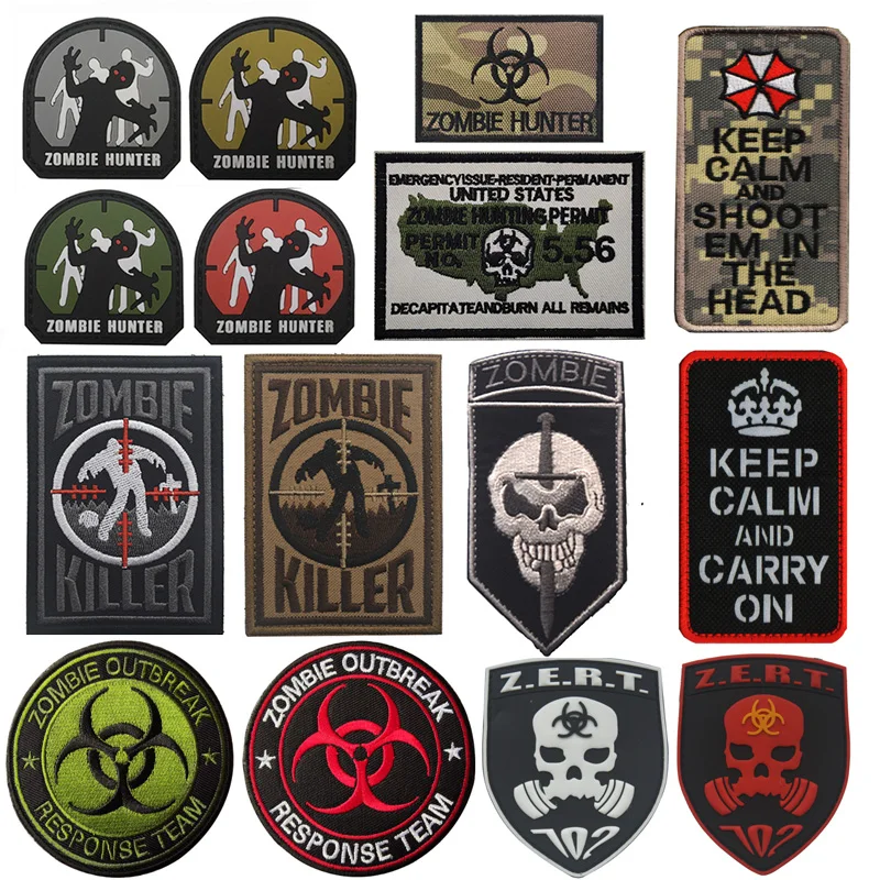 PVC Embroidery Reflective Material Zombie Hunter Patches BACK HAND Badge Tactical Military Decorative Appliques for Clothing