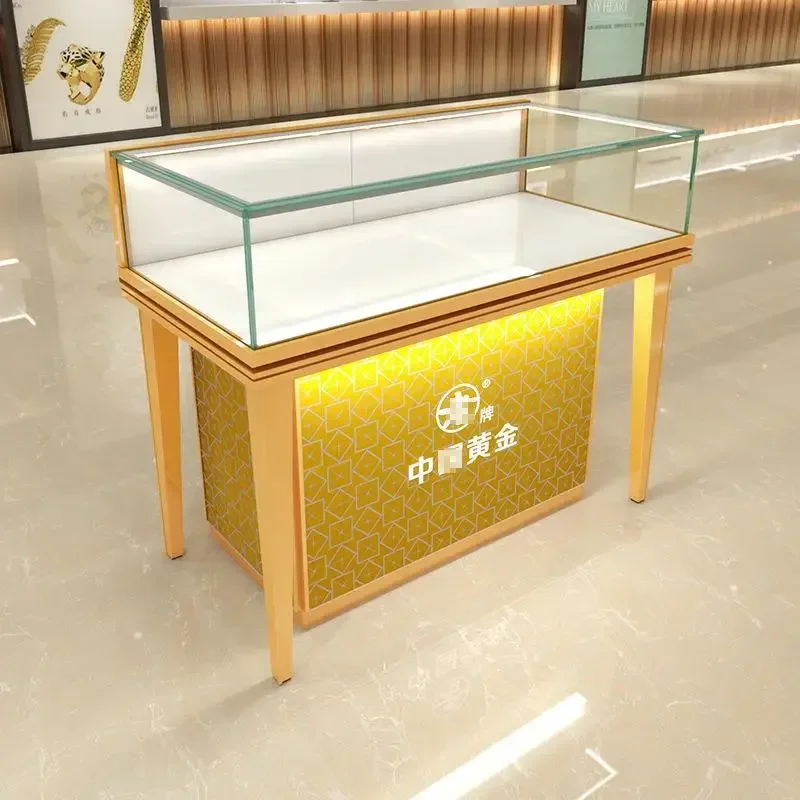 A New Jewelry Display Cabinet Jade Display Cabinet Engraved Pattern Glass Counter Modern Jewelry Display Cabinet