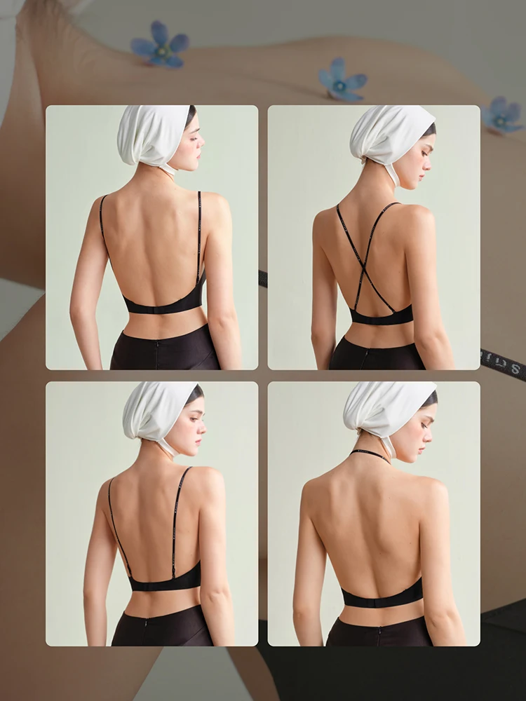 SUJIIN Summer Sexy Multiway Seamless Invisible Bras for Women No Underwire Plunge Deep V Supportive Bras for Small Chest MX504