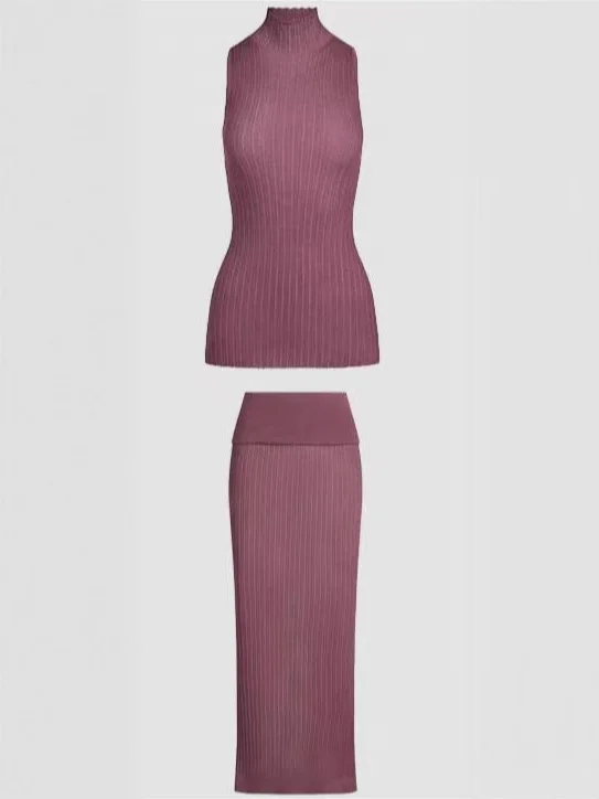 Kardaian 25 tricoté col haut Svel gilet t-shirt enveloppant autour de la jupe ensemble femmes décontracté Sle Polyester tissu