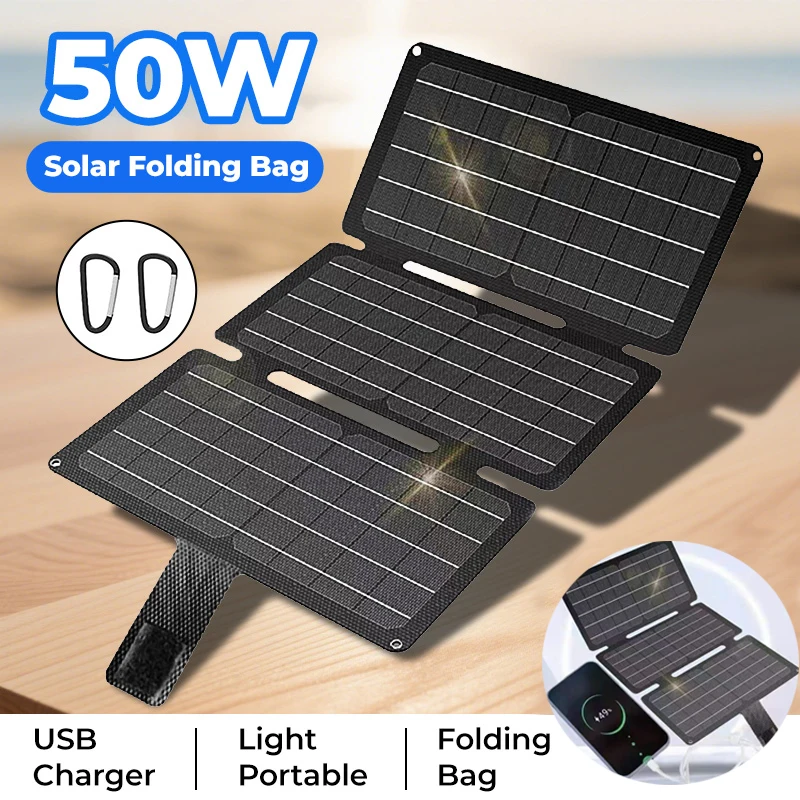 50W Foldable Solar Panel 5V USB Portable Folding Solar Cells Battery Charger for Phone Outdoor Camping Hiking Power Bank