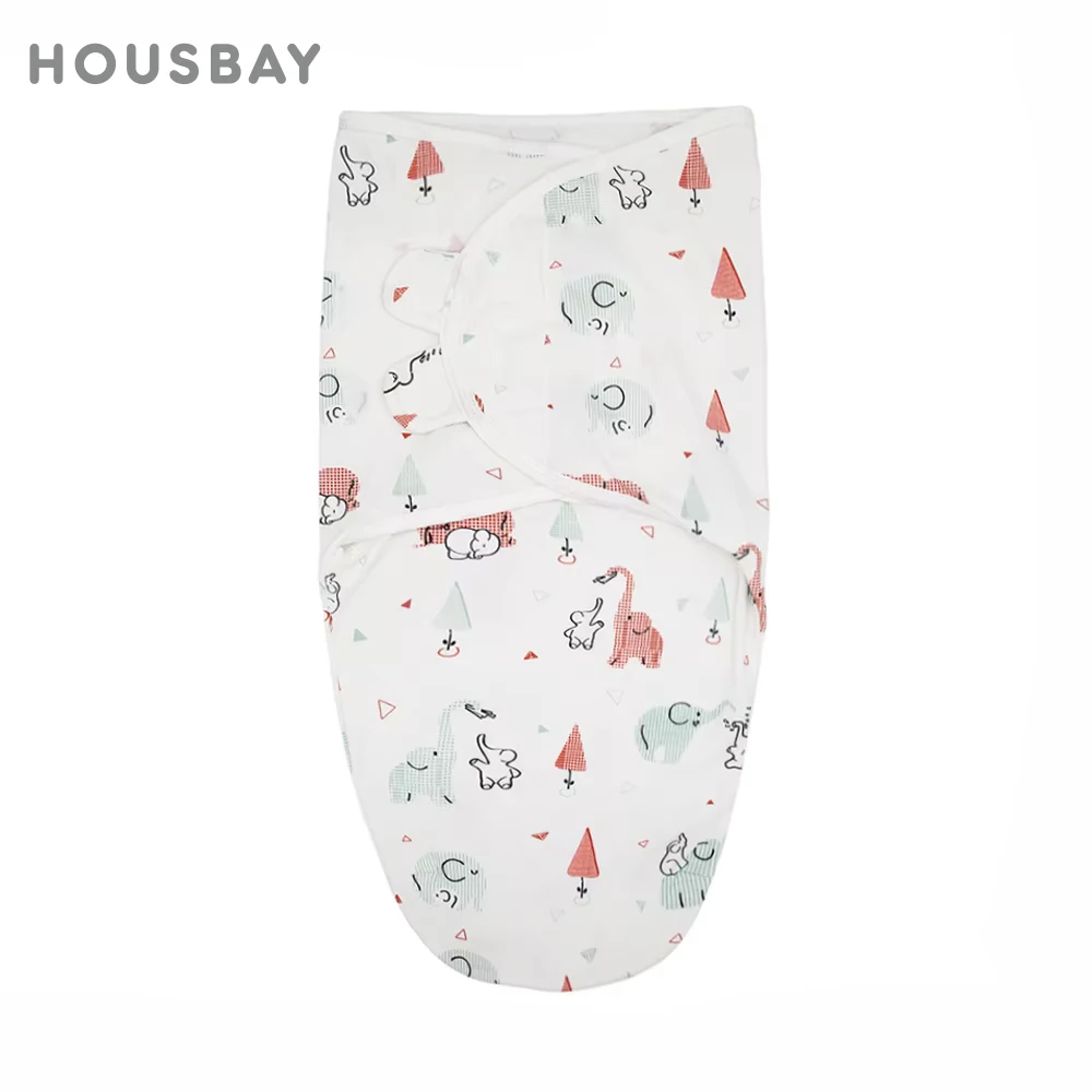 

Newborn Swaddling Blanket To Prevent Startle And Soothe Emotions Pure Cotton Jungle Elephant Pattern For Babies Aged 0-4M