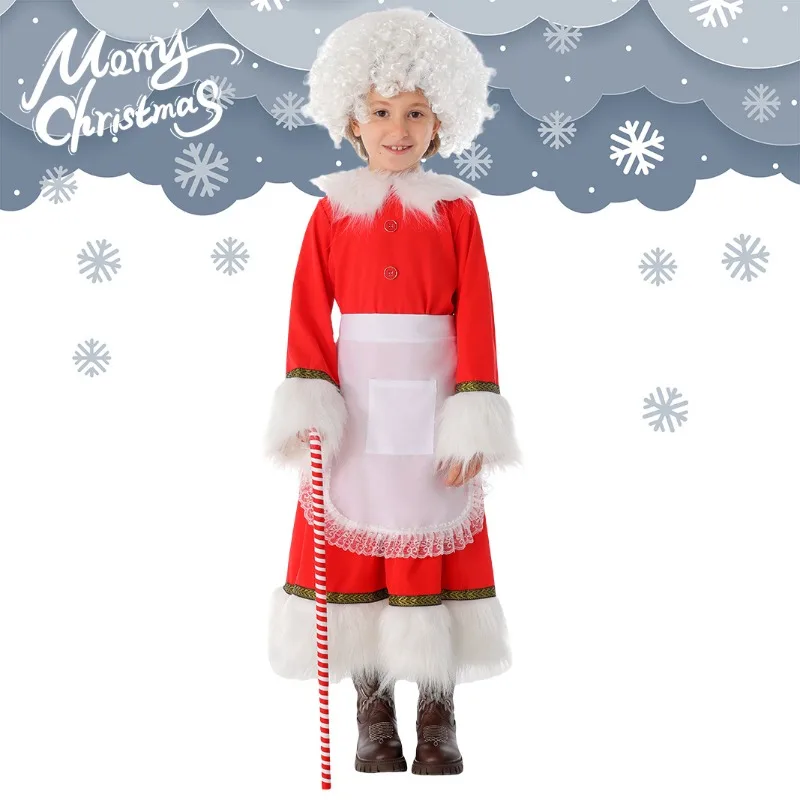 

Girls Christmas Santa Claus Cosplay Costume Granny Red Dress Hat Apron Wig Suit for Performance Halloween Xmas Roleplay Outfits