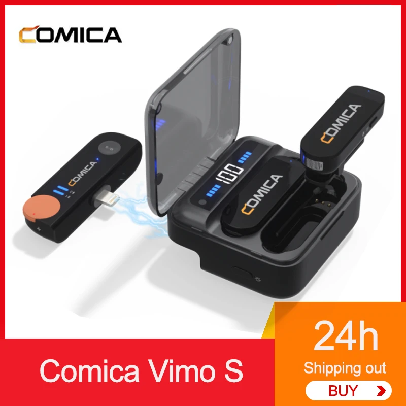 Comica Vimo S Wireless Lavalier Microphone 2.4G Mic With Charging Box For iPhone Smartphone Mini Mic for Vlog Youtube Tiktok