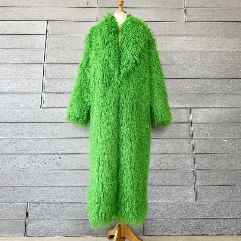 Orange Fur Coat 2023 Winter New High-End and Fashion Performance Wear Mongolia Sheep Fur Jacket Loose Warm Elegant Long Coats