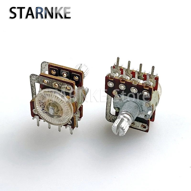 2PCS 16 Type 8-Pin Dual Potentiometer A100K With Tap With Step Amplifier Audio Volume Potentiometer Flower Shaft 15mm