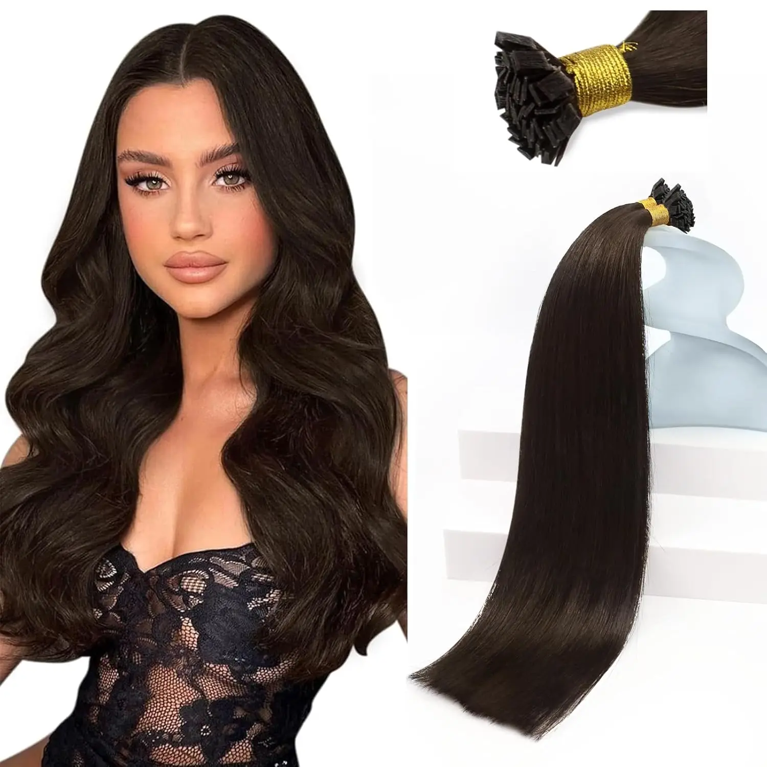 

Наращивание волос с плоским кончиком K-Tip, натуральные человеческие волосы, темно-коричневый цвет