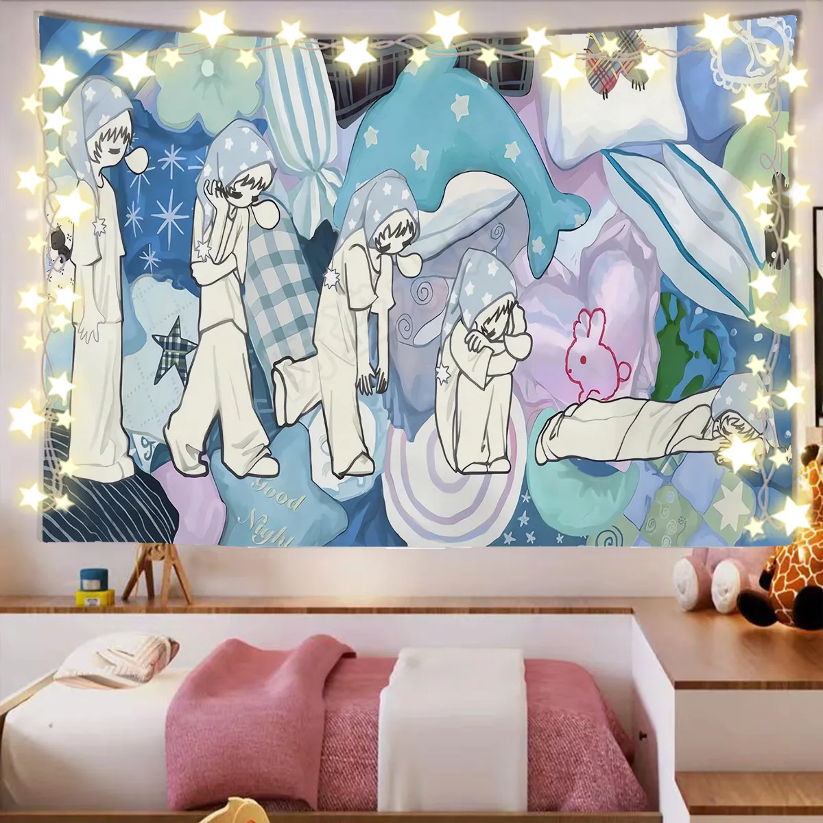 INS Healing Anime-Wandteppich für Schlafzimmer und Wohnheim, dekorativer Raumrenovierungs-Hintergrundstoff für Decke oder Wand