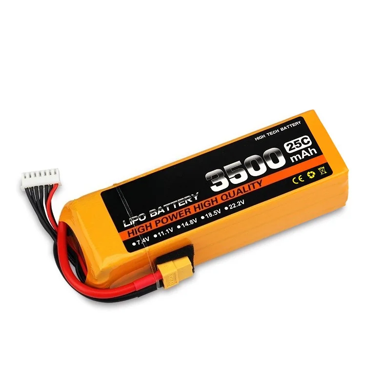 3500mAh 2S-6S 25C High-Rate LiPo Battery - XT60 Plug for Agricultural Drones/RC Toys 7.4V-22.2V Explosion-Proof Soft Pack