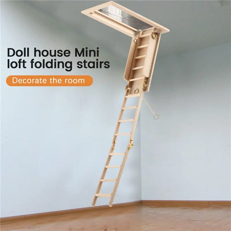 WOTT-1:12 Puppenhaus Mini Moderne Miniaturmöbel Klappbare Dachbodentreppe Hausdekoration