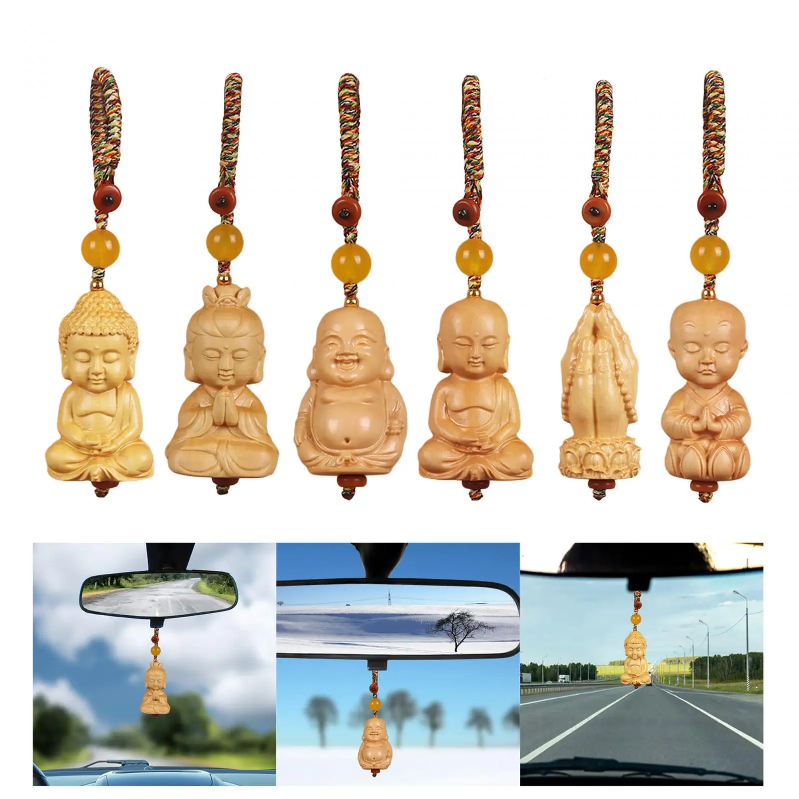 9cm Wooden Buddha Statue Keychain Multipurpose for Men Women Handmade Sturdy
