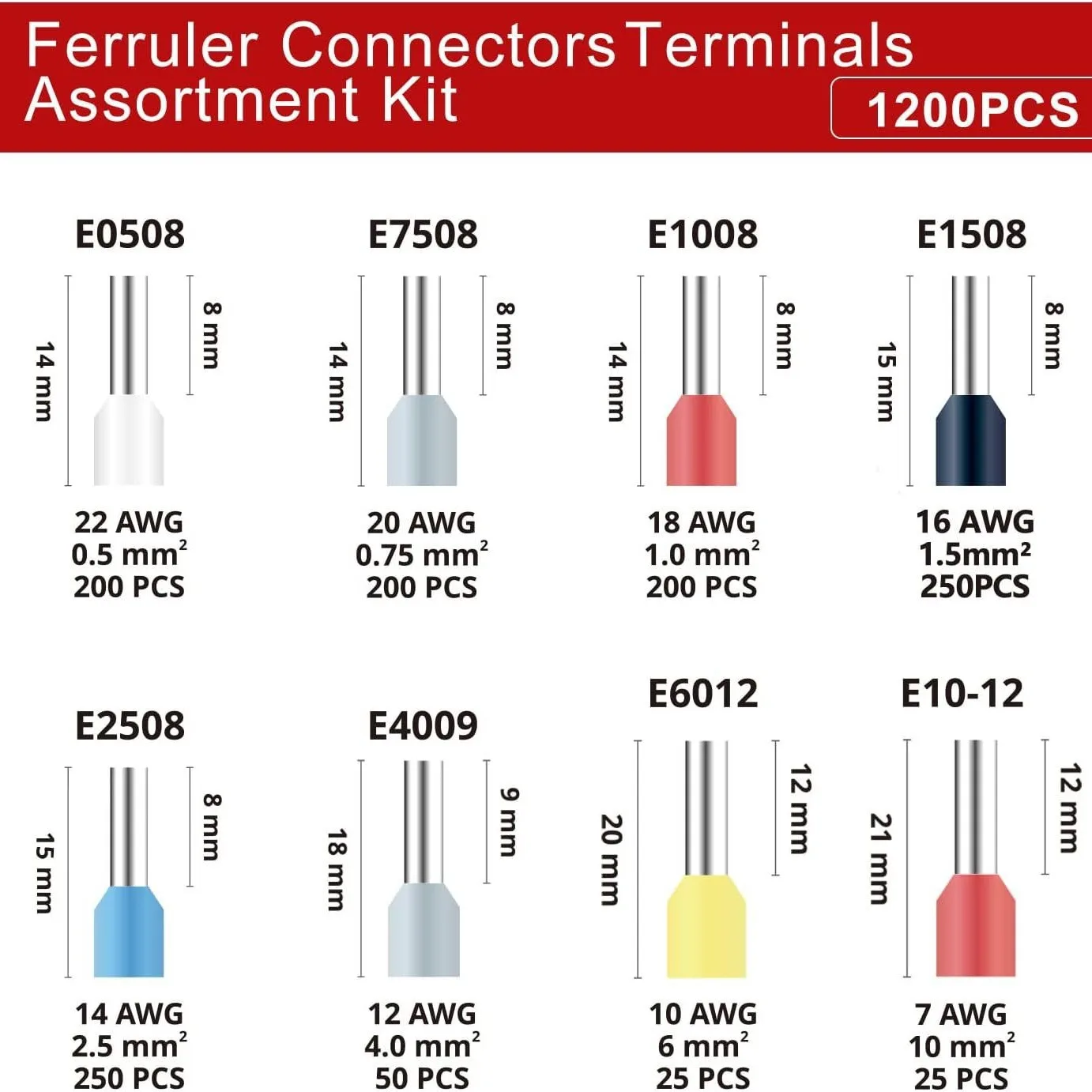 1201Pcs European Wire Ferrules Kit, Pre-insulated Needle Terminals with Ratchet Crimping Pliers