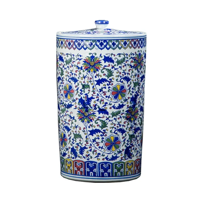 Jingdezhen Ceramic Rice Cylinder Rice Barrel Oil Cylinder Moisture-proof Sealed with Lid 20/25kg Tea Storage Tank Household