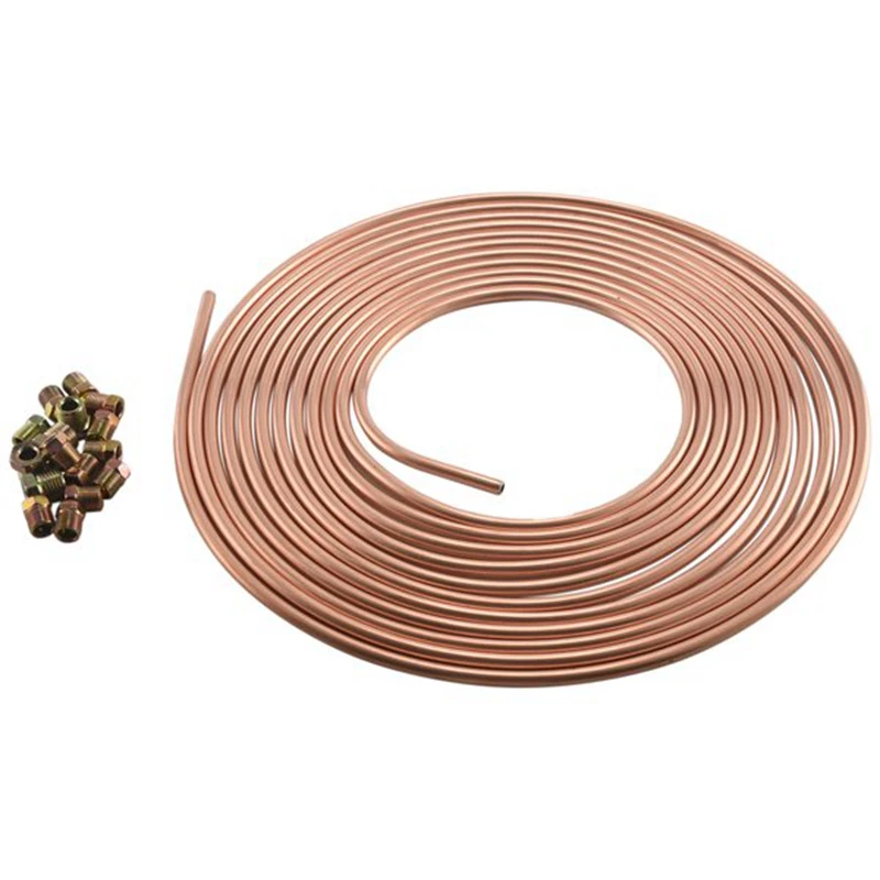 25FT 7.62M Anti-Rust Coil Of 1/4 Inch OD Copper Nickel Brake Pipe Hose Line Piping Tube Tubing (Copper Color)