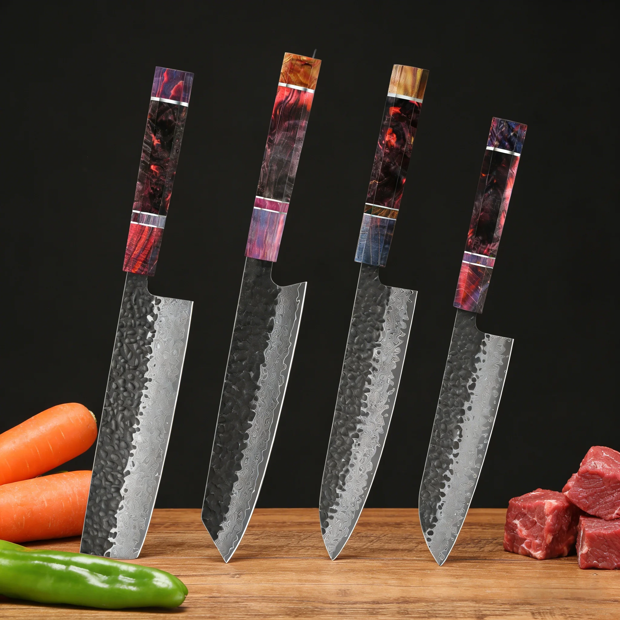 1/2/3/4PCS,Kitchen Knives Set Hand Forged 67 layers Damascus Steel Chef Knife Santoku Utility Cooking Tools Kitchen Stuff