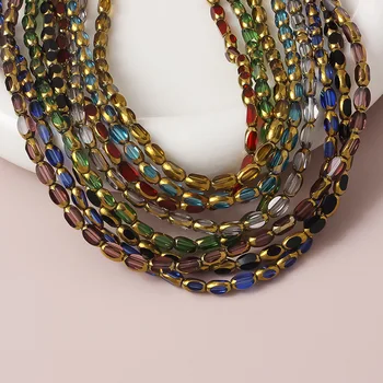 45-50 adet 3x7 MM Briolette Oval Cam Boncuk Kaplama Altın Renk Kristal Gevşek halka boncuk diy bilezik Kolye Aksesuarları