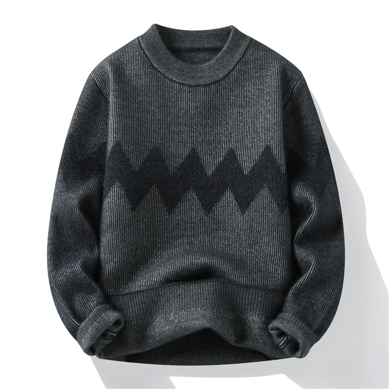 

Модный мужской зимний теплый трикотажный свитер с круглым вырезом, повседневная шерстяная одежда с длинным рукавом, мужская вязаная кофта