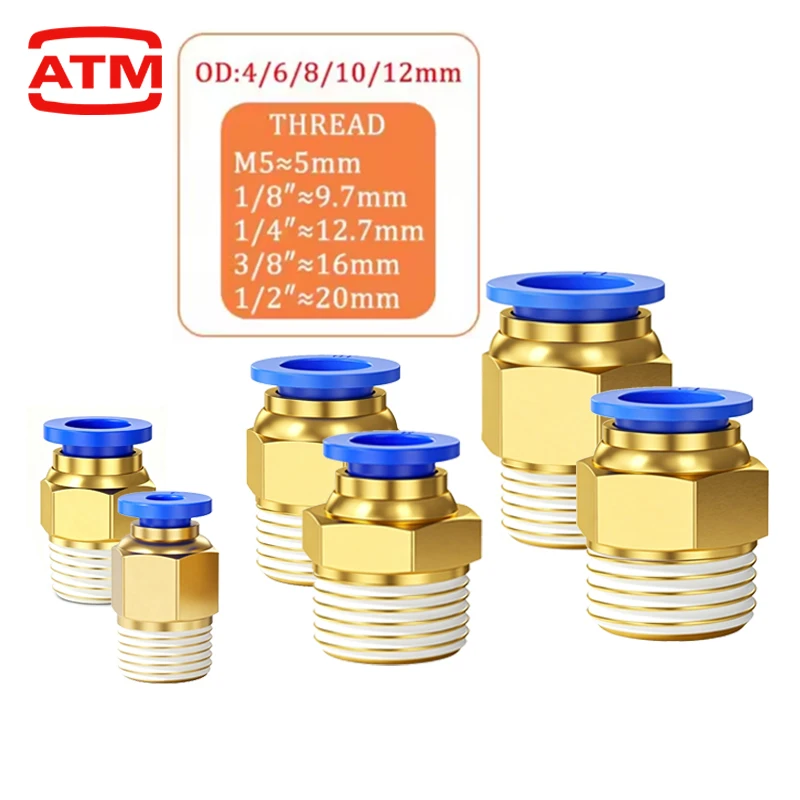1/20 PCS PC Straight Air Quick Connect Fittings, 4/6/8/10/12mm Tube OD, 1/8 1/4 3/8 1/2 Male Thread Pneumatic Pipe Connectors