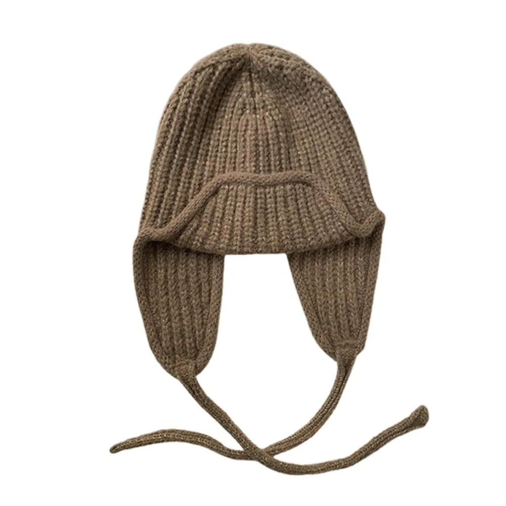 

Японская однотонная вязаная шапка с защитой ушей, морозостойкая летающая шапка, утолщенный вязаный крючком чепчик для верховой езды на открытом воздухе