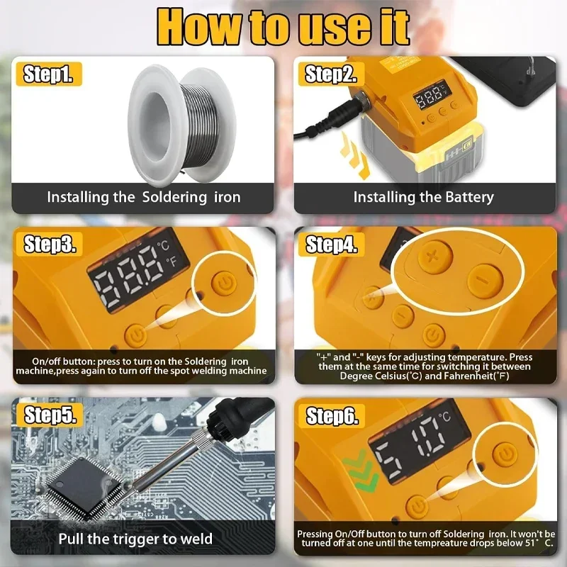 Estación de soldadura inalámbrica de 60W para Dewalt, batería de iones de litio de 18V y 20V, pantalla Digital eléctrica, estación de soldadura de hierro, calentamiento rápido