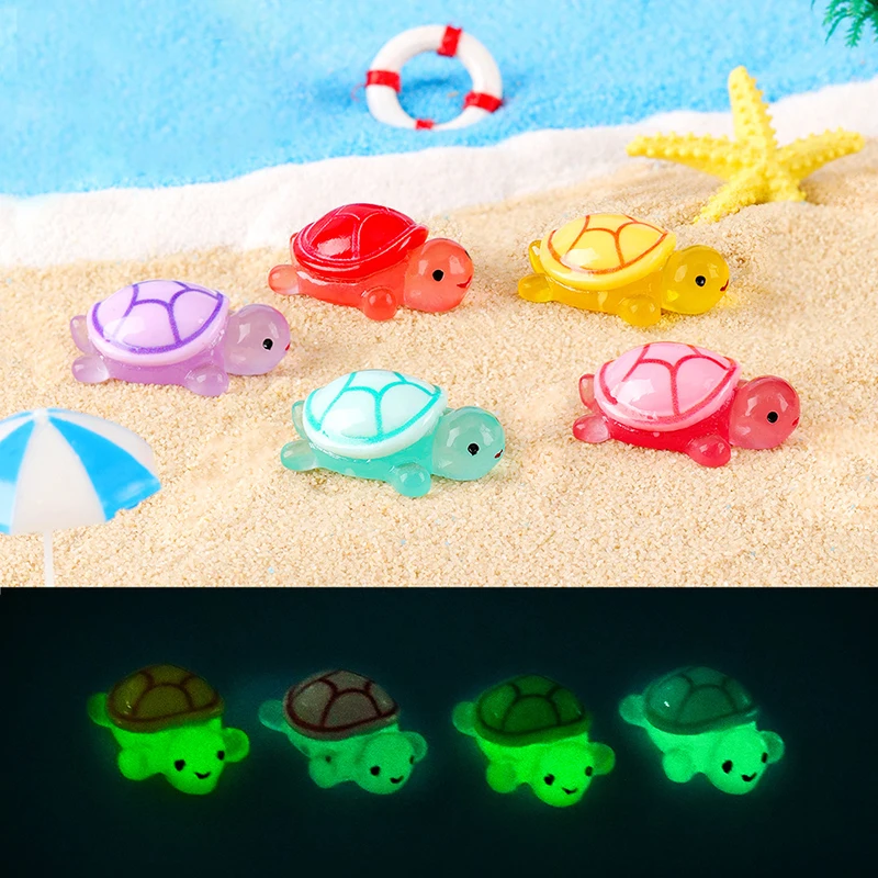 Cute Cartoon Mini Pinkycolor Luminous Turtle Resin Miniature Figurine Ornament Micro Landscape Decoration DIY Home Desktop